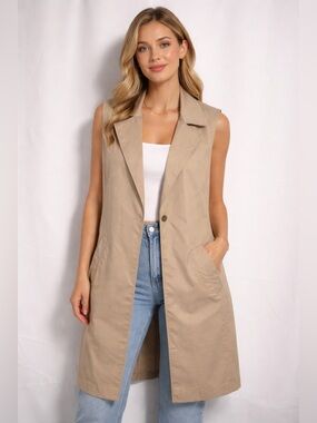 Kit and Ace Sleeveless Trench Vest Beige Size L